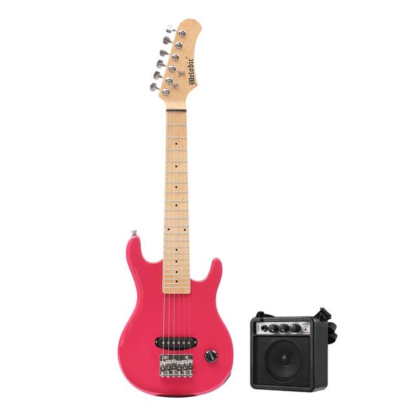 Melodic 30 Inch Children Kids Electric Guitar Musical Instrument with 5W Amp Rose Red