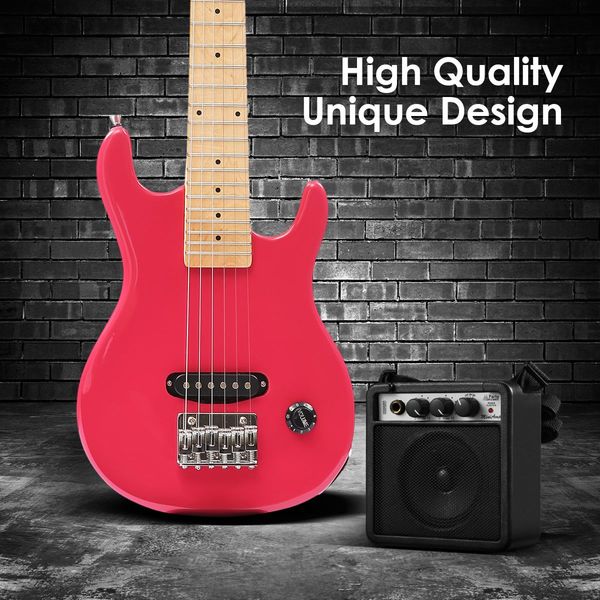 Melodic 30 Inch Children Kids Electric Guitar Musical Instrument with 5W Amp Rose Red