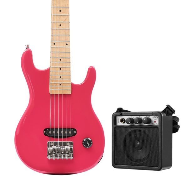 Melodic 30 Inch Children Kids Electric Guitar Musical Instrument with 5W Amp Rose Red