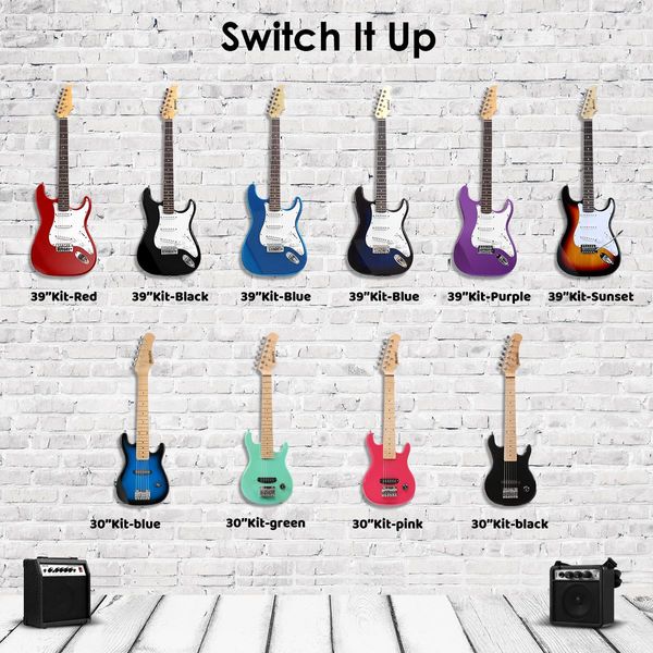 Melodic 30 Inch Children Kids Electric Guitar Musical Instrument with 5W Amp Rose Red