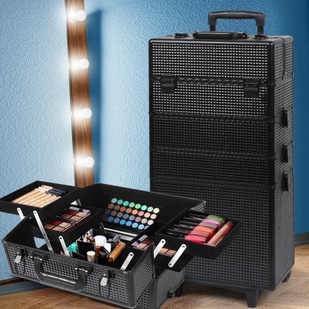 Makeup Case Professional Makeup Organiser 7 in 1 Trolley Black