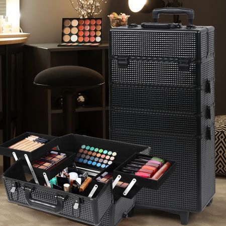 Makeup Case Professional Makeup Organiser 7 in 1 Trolley Black