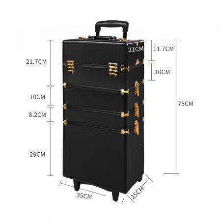 Makeup Case Professional Makeup Organiser 7 in 1 Trolley Black Gold