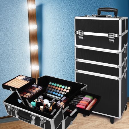 Makeup Case Professional Makeup Organiser 7 in 1 Trolley Black White