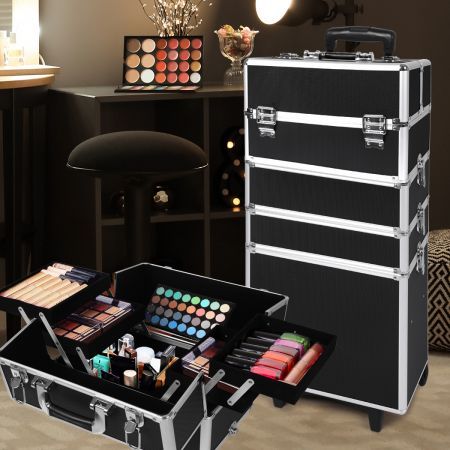 Makeup Case Professional Makeup Organiser 7 in 1 Trolley Black White