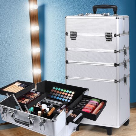 Makeup Case Professional Makeup Organiser 7 in 1 Trolley Silver