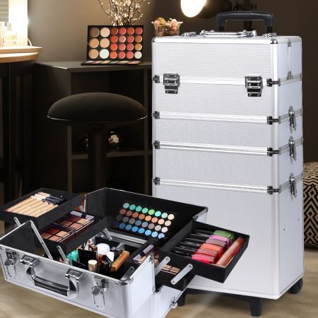 Makeup Case Professional Makeup Organiser 7 in 1 Trolley Silver