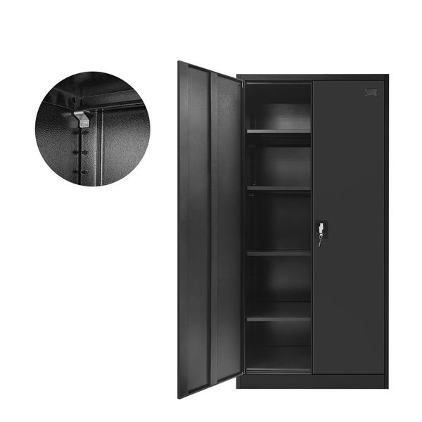 180cm Steel Filing Cabinet Office Home Stationary Lockable Storage Cupboard 2 Door 4 Shelves