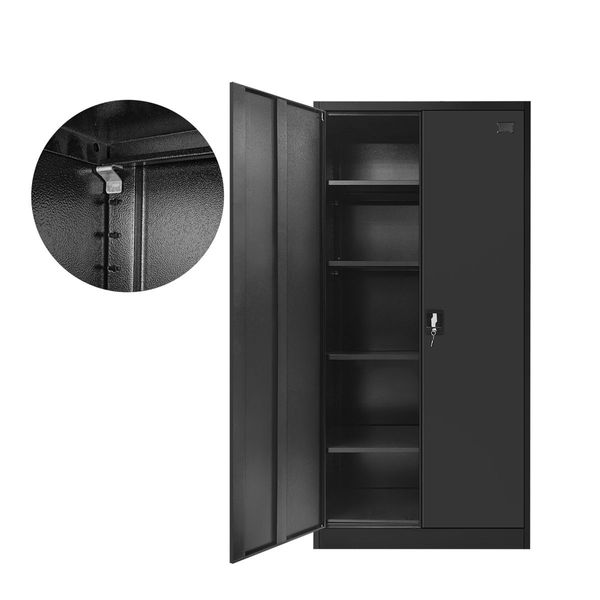 185cm Steel Filing Cabinet Office Home Stationary Lockable Storage Cupboard 2 Door 4 Shelves