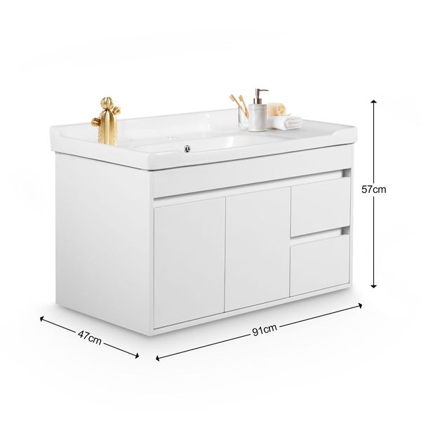 90cm Bathroom Vanity Wall Cabinet Sink Basin Cupboard Storage Unit White