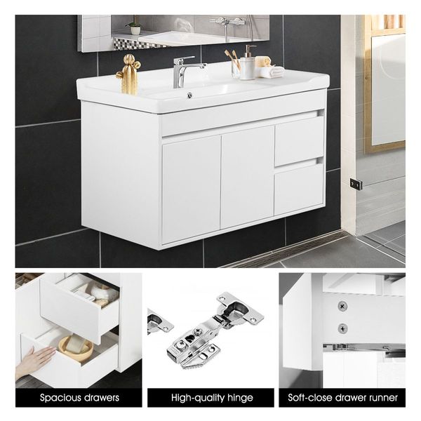 90cm Bathroom Vanity Wall Cabinet Sink Basin Cupboard Storage Unit White