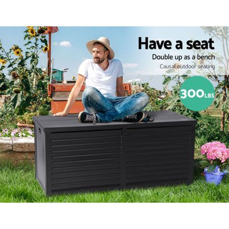 Gardeon Outdoor Storage Box 490L Container Lockable Garden Bench Shed Tools Toy All Black