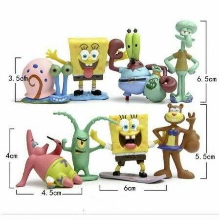 SpongeBob SquarePants 2" Figure Set of 8 - ft. Squidward, Sandy Cheeks, Patrick Star, Mr. Krabs, Plankten - Perfect for Kids Birthday Cake Toppers
