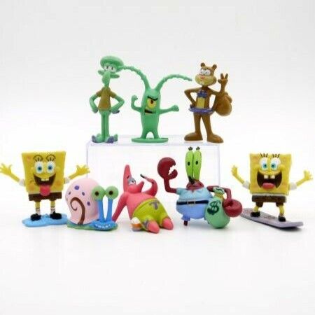 SpongeBob SquarePants 2" Figure Set of 8 - ft. Squidward, Sandy Cheeks, Patrick Star, Mr. Krabs, Plankten - Perfect for Kids Birthday Cake Toppers