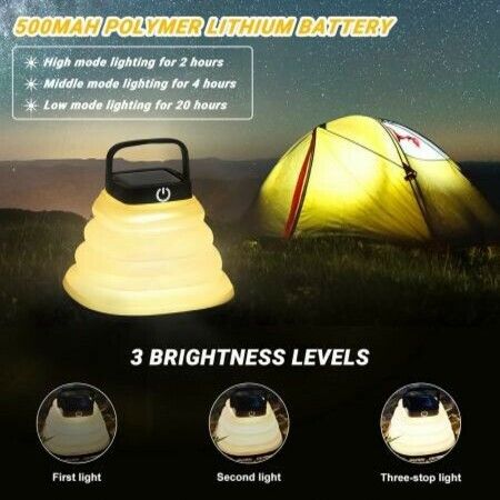 Solar Camping Lights, Portable Collapsible Crush Warm Light Solar Powered Lantern Waterproof LED Hanging Lanterns