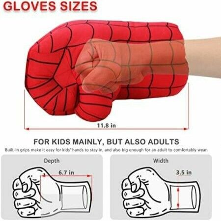 Incredible Smash Fists Punching Gloves Plush Hands Stuffed Pillow Handwear, Kids Cosplay Costumes Gloves, Superhero Toys for Boys, Toddlers, Birthday, Halloween, Christmas Xmas Gifts, Red