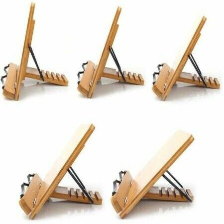 Bamboo Book Stand,wishacc Adjustable Book Holder Tray Bookstand