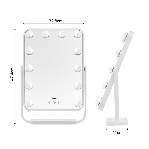 Maxkon Lighted Makeup Vanity Hollywood Mirror 12 Dimmable LED Lights Touch Control 360 Rotation 30x40cm