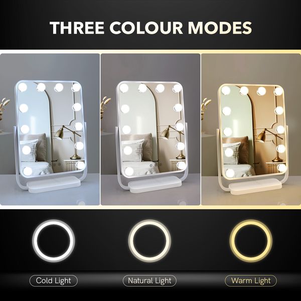 Maxkon Lighted Makeup Vanity Hollywood Mirror 12 Dimmable LED Lights Touch Control 360 Rotation 30x40cm