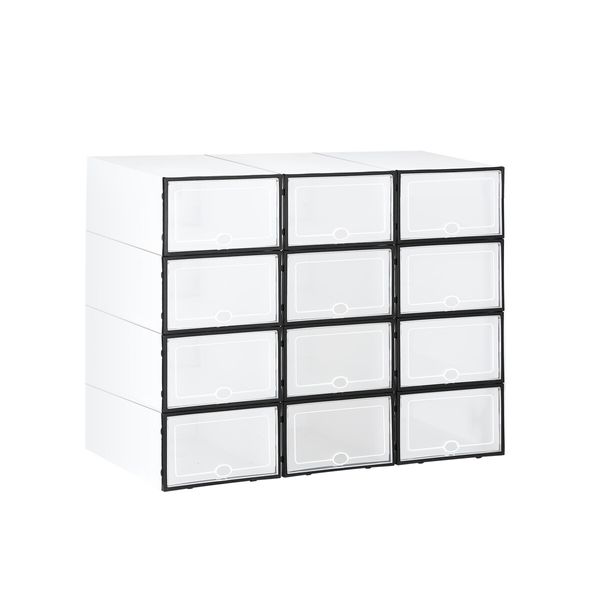 12PCS Plastic Shoe Display Cases Stackable Storage Organiser Box White