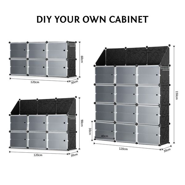 48 Pairs Stackable Shoe Storage Box Organiser Cube DIY Shoe Cabinet Rack Shelf 24 Tier Black