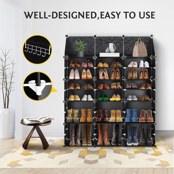 48 Pairs Stackable Shoe Storage Box Organiser Cube DIY Shoe Cabinet Rack Shelf 24 Tier Black