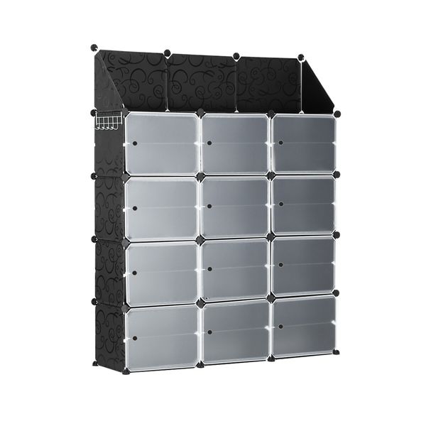 48 Pairs Stackable Shoe Storage Box Organiser Cube DIY Shoe Cabinet Rack Shelf 24 Tier Black