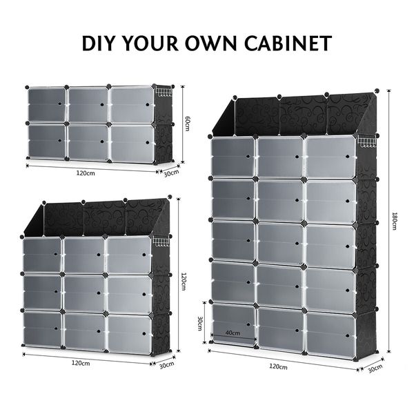 60 Pairs Stackable Shoe Storage Box Organiser Cube DIY Shoe Cabinet Rack Shelf 30 Tier Black