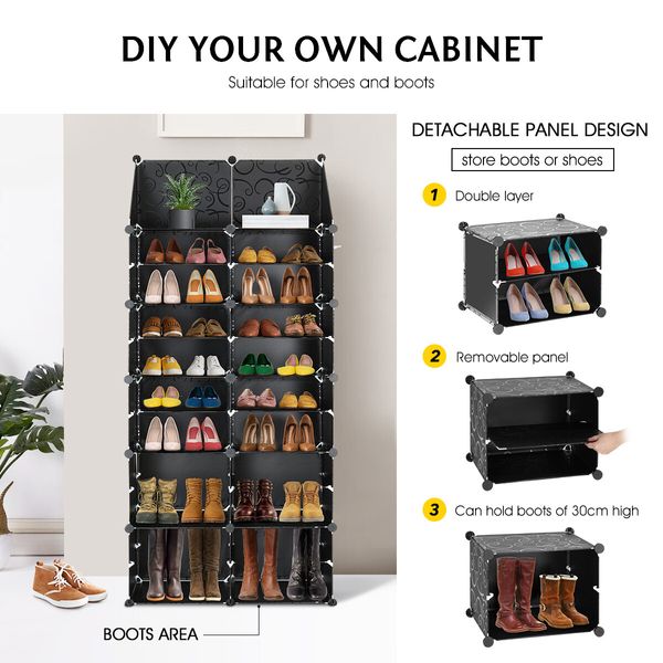 40 Pairs Stackable Shoe Storage Box Organiser Cube DIY Shoe Cabinet Rack Shelf 20 Tier Black