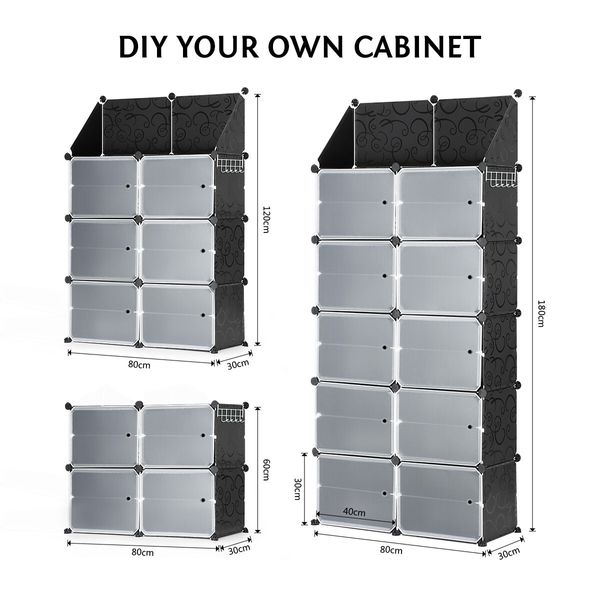 40 Pairs Stackable Shoe Storage Box Organiser Cube DIY Shoe Cabinet Rack Shelf 20 Tier Black