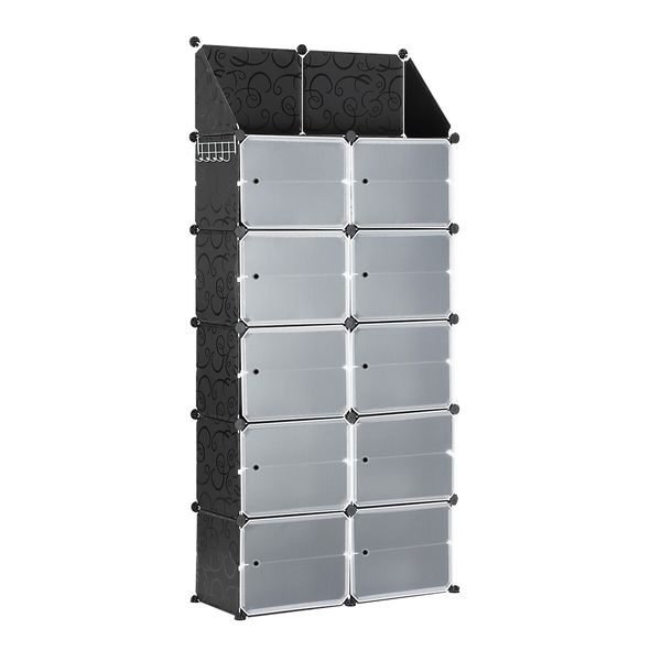 40 Pairs Stackable Shoe Storage Box Organiser Cube DIY Shoe Cabinet Rack Shelf 20 Tier Black