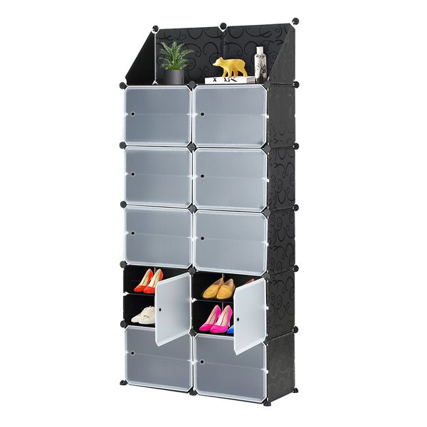 40 Pairs Stackable Shoe Storage Box Organiser Cube DIY Shoe Cabinet Rack Shelf 20 Tier Black