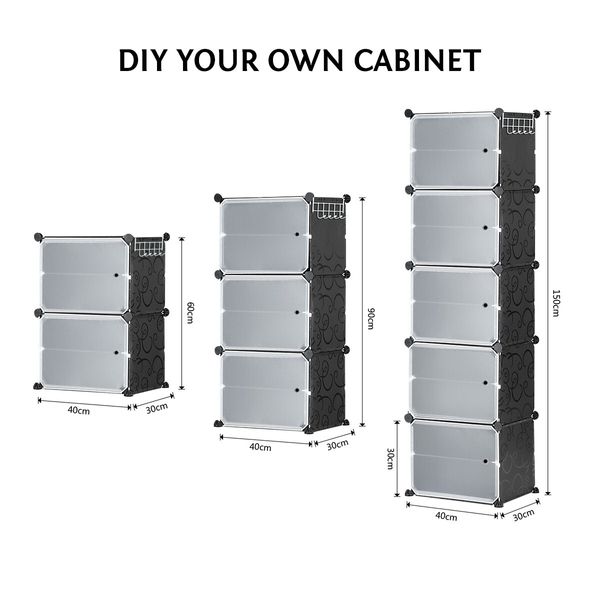 20 Pairs Stackable Shoe Storage Box Organiser Cube DIY Shoe Cabinet Rack Shelf 10 Tier Black