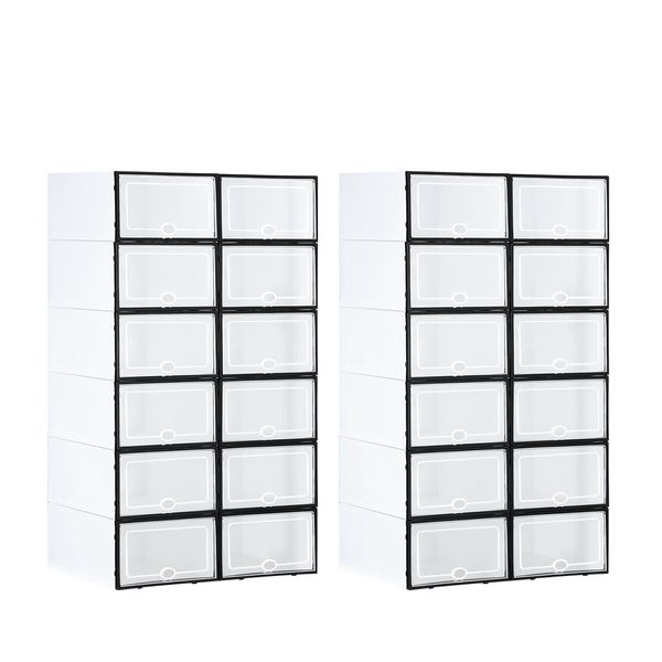 24PCS Plastic Shoe Display Cases Stackable Storage Organiser Box White