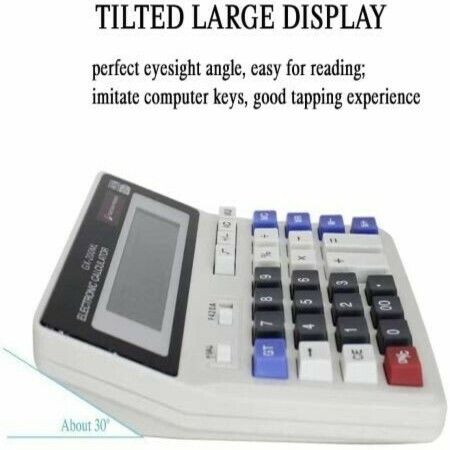 12 Digit Electronic Desktop Calculator, Keyboard Keys Large Display, Solar Battery Dual Power Basic Office Calculator