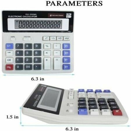 12 Digit Electronic Desktop Calculator, Keyboard Keys Large Display, Solar Battery Dual Power Basic Office Calculator