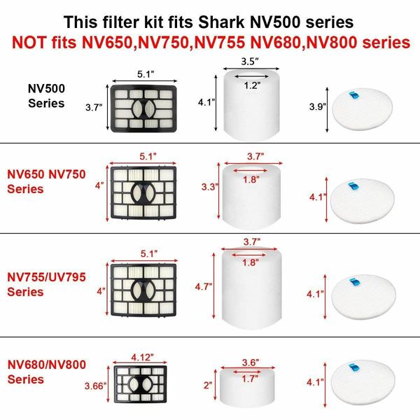 Vacuum Filters for Shark Rotator Pro Lift-Away NV500, NV501, NV502, NV503, NV505, NV510, NV520,NV552,UV560, Xff500 Xhf500 (Not Fit NV650,NV750 Series)