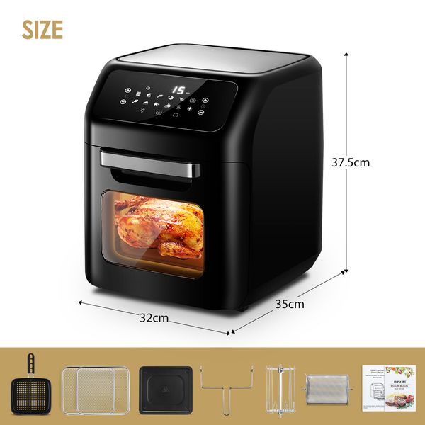 Maxkon Air Fryer Oven 12L 1800W Electric Kitchen Appliances Tilt LED Digital Touchscreen 12-in-1 Presets Black 