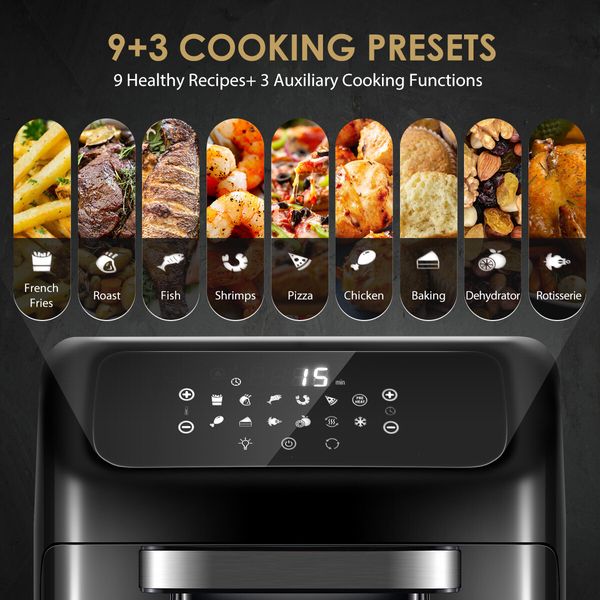 Maxkon Air Fryer Oven 12L 1800W Electric Kitchen Appliances Tilt LED Digital Touchscreen 12-in-1 Presets Black 