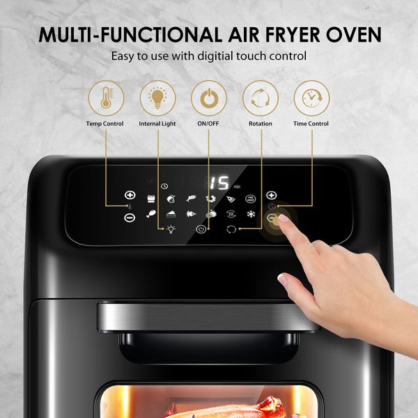 Maxkon Air Fryer Oven 12L 1800W Electric Kitchen Appliances Tilt LED Digital Touchscreen 12-in-1 Presets Black 