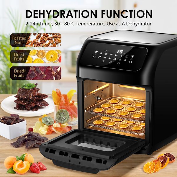 Maxkon Air Fryer Oven 12L 1800W Electric Kitchen Appliances Tilt LED Digital Touchscreen 12-in-1 Presets Black 