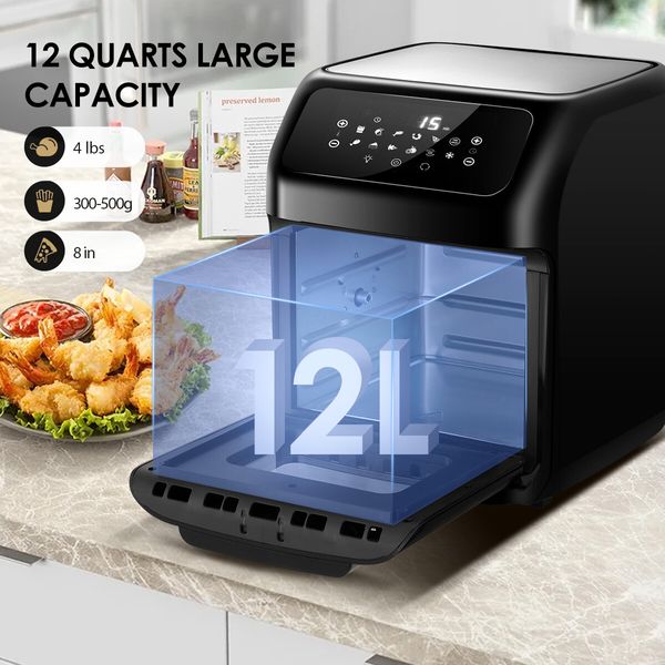 Maxkon Air Fryer Oven 12L 1800W Electric Kitchen Appliances Tilt LED Digital Touchscreen 12-in-1 Presets Black 