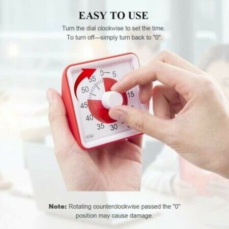 60-Minute Visual Timer, Classroom Countdown Clock, Silent Timer for Kids and Adults, Time Management Tool for Teaching (Red)