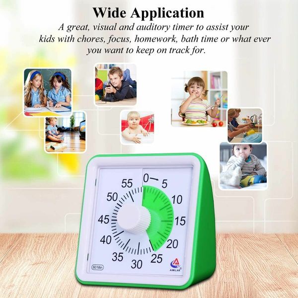 60-Minute Visual Timer, Classroom Countdown Clock, Silent Timer for Kids and Adults, Time Management Tool for Teaching (Green)