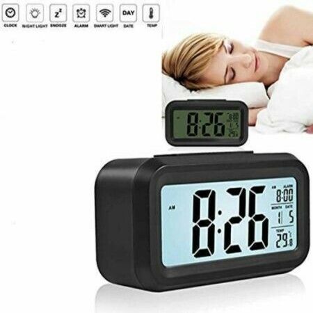 Digital Smart Alarm Clock with Automatic Sensor,Date & Temperature for Bedroom- (Black)