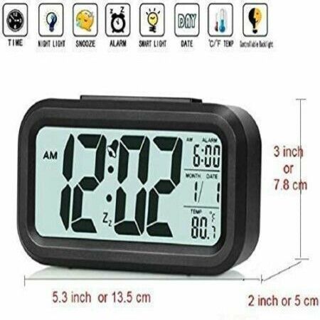 Digital Smart Alarm Clock with Automatic Sensor,Date & Temperature for Bedroom- (Black)