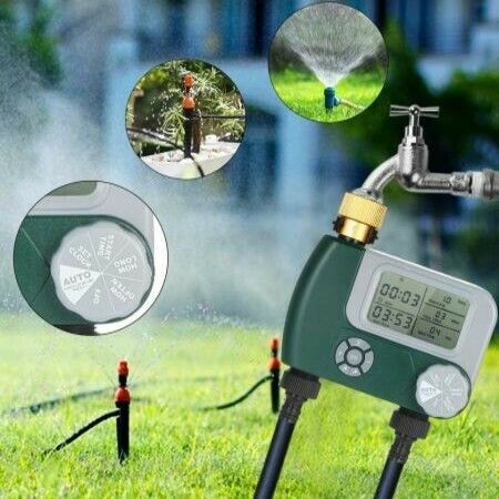 Programmable Hose Faucet Timer, 2 Outlet, Green