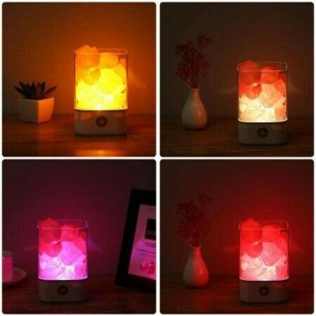 USB Crystal Salt Lamp Air Purifier Mood Creator Bedroom Decoration Bedside Colorful Lamp Children Night Light ,White