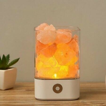 USB Crystal Salt Lamp Air Purifier Mood Creator Bedroom Decoration Bedside Colorful Lamp Children Night Light ,White