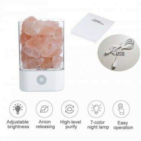 USB Crystal Salt Lamp Air Purifier Mood Creator Bedroom Decoration Bedside Colorful Lamp Children Night Light ,White